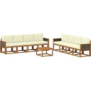 vidaXL Комплект дивани за открито 9 бр. Натурален и Крема (3385086)
