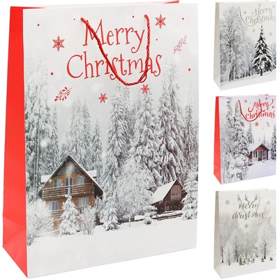 Dárková taška vánoční 2441 velikost L 30 x 12 x 42 cm (mix 4 vzorů)