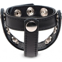 Strict Cock Gear Adjustable Leather Cock and Ball Ring With Studs Black