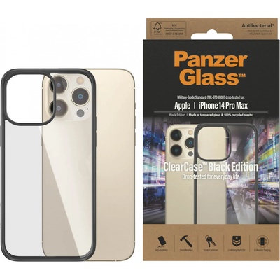 Panzer Гръб ClearCase PanzerGlass за Apple iPhone 14 Pro Max, Antibacterial - Черна рамка