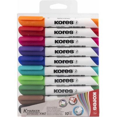 Kores Permanentní popisovač K-MARKER na bílé tabule, zkosený hrot 3-5 mm, mix 10 barev (černá, červená, zelená, modrá, růžová, tyrkysová, oranžová, hnědá, fialová, světle zelená)