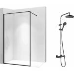 Rea Комплект душ кабина Rea Bler-1 Walk-In, черен цвят 70x195 см и душ колона Hansgrohe Vernis Blend, черен цвят (5902557337507+26276670)