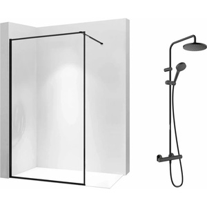 Rea Комплект душ кабина Rea Bler-1 Walk-In, черен цвят 70x195 см и душ колона Hansgrohe Vernis Blend, черен цвят (5902557337507+26276670)