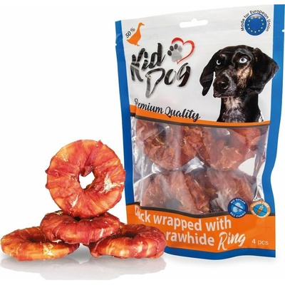 KidDog kachní masíčko na buvolím 9 cm kroužku 4 ks/ bal.
