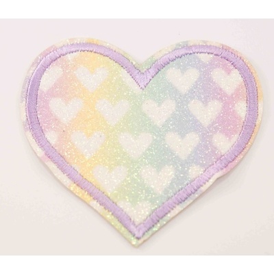 Nažehľovacia záplata - glitrové srdce - 6,5 x 7 cm - VIAC FAREBNÝCH VARIACIÍ S fialovými odleskami