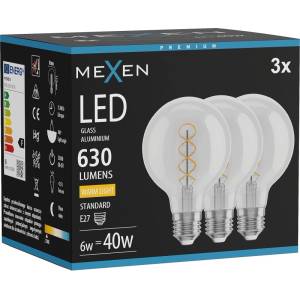 Mexen Vintis 3x LED крушка със спираловиден нажежаем елемент E27, G80, 6W, Топла - (L165-E27-0627-00x03)