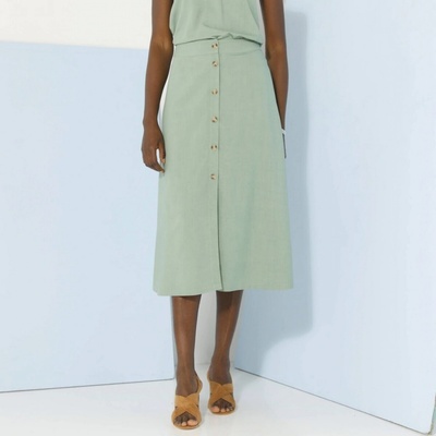 Blancheporte jednofarebná splývavá midi sukňa na gombíky z eco-friendly viskózy lipová