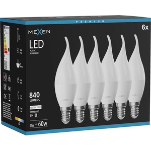 Mexen Nova 6x LED крушка пламък E14, C37, 8W, Неутрална - 4000K, 840 lm - L106-E14-0840-01x06 (L106-E14-0840-01x06)
