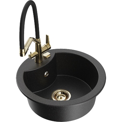 Mexen Diego мивка от гранит с 1 корито и кухненски смесител Duo, черен/сребрист металик - 6512-73-671701-57-G (6512-73-671701-57-G)