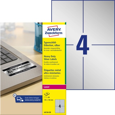 Avery Zweckform L6134-20 Velmi odolné etikety 105x148mm 80 ks stříbrná