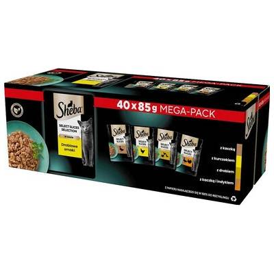 Sheba Selection Select Slices hydinové maškrty v omáčke 40 x v kúskoch v omáčke s: kačica, kuracie mäso, hydina, kačica a morka pre dospelé mačky 85 g