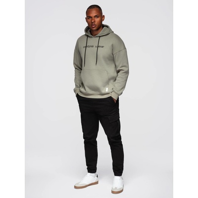 Ombre Clothing Мъжки суитшърт с джоб за кенгуру, бродерия и качулка - хаки V3 OM-SSNZ-0241 Ombre Clothing Ombre Clothing | Zelen | МЪЖЕ | S