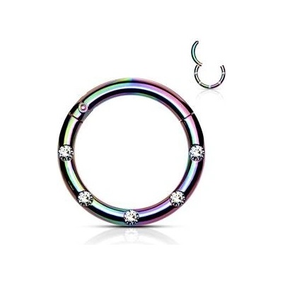 Šperky4U Duhový piercing kruh segment čiré kameny K01058-W