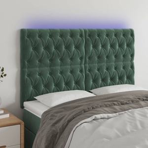 vidaXL LED горна табла за легло, тъмнозелена, 160x7x118/128 см, кадифе (3122817)
