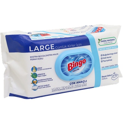 BINGO санитарни мокри кърпи, Бял сапун, 96 броя, 1100гр