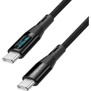 LogiLink Кабел Logilink USB 2.0 Type-C, C/M - C/M, 480 Mbit/s, 240 W, с дисплей, от найлон, черен, 1 м