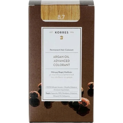 KORRES Боя за коса с технология pigment-lock с Арганово масло Тофифи , Korres Argan Oil Advanced Colorant 50ml Permanent Hair Colorant 8.7 Toffee