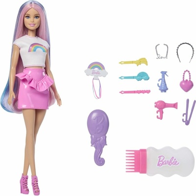 Barbie Bábika Dúhové vlasy s trblietavým stylingom JJP07