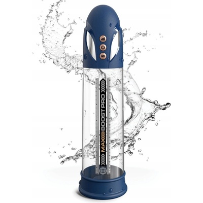 Pump Worx - Priehľadná pumpa na penis s LED displejom Max Pro Flow Blu