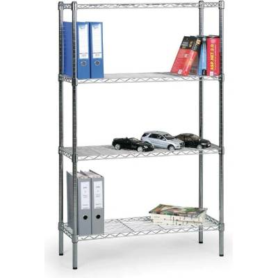 B2Bpartner Chromovaný regál s drátěnými policemi, 1500x900x350 mm