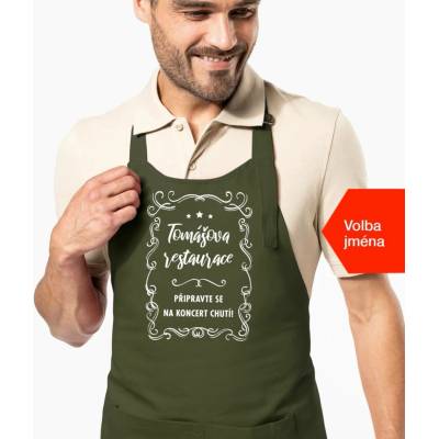 Kariban HobbyTriko Zástěra pro muže se jménem Vaše restaurace Khaki