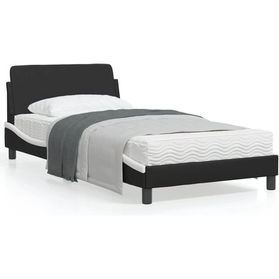 vidaXL Рамка за легло с табла, черна, бяла, 100x200см, изкуствена кожа (373143)