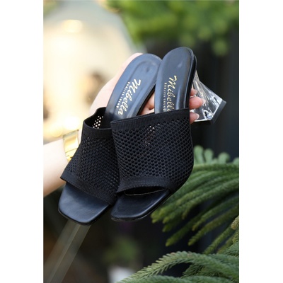 Erbil Shoes Дамски чехли с прозрачен ток - Черни #370120 (370120_Черно)