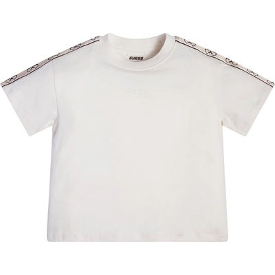 GUESS Къса тениска в цвят шампанско за момиче с контрастни ивици Guess