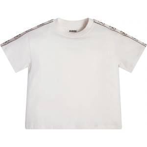 GUESS Къса тениска в цвят шампанско за момиче с контрастни ивици Guess