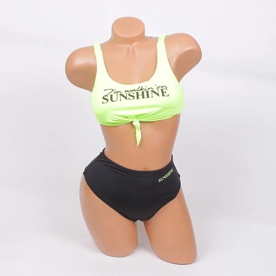 Дамски бански с бюстие в неоново зелено и черно - чашка В