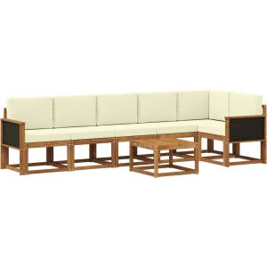 vidaXL Комплект дивани за открито 7 бр. Натурален и Крема Полиестер (3385261)