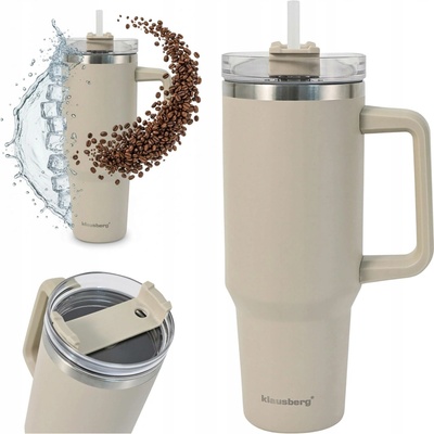 Klausberg ocelový termohrnek s rukojetí a brčkem 1100 ml béžová
