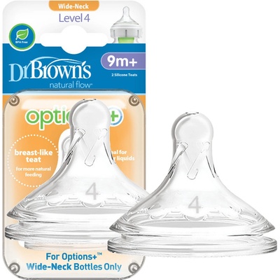 Dr.Browns náhradné silikon cumlíky pre dojčenské fľašky options Wide Neck stupeň 4 BPA Free 2ks WN4201