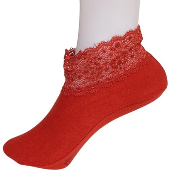 Поларени чорапи в керемиден цвят с дантела