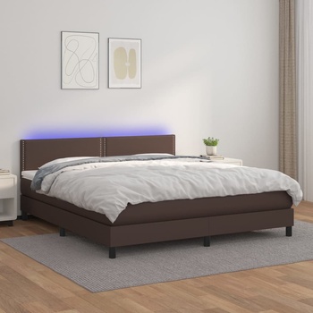 vidaXL Боксспринг легло с матрак LED кафяво 180x200 см изкуствена кожа (3134180)