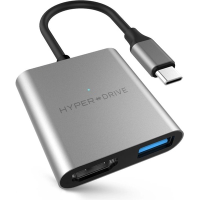 HYPER by Sanho Мултифункционален хъб за свързване на допълнителна периферия за MacBook Pro и устройства с USB-C - HyperDrive 3-in-1 USB-C Hub (тъмносив) (HY-HD259A-GRAY)