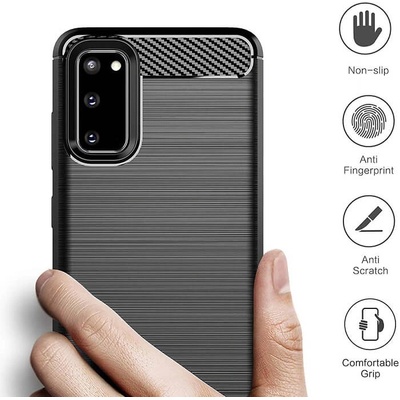 GKK Противоударен Калъф за Samsung S20 FE, Premium Carbon Case, Черен (5949419055193)