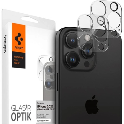 Spigen Optik Lens Protector 2 Pack - комплект 2 броя предпазни стъклени протектора за камерата на iPhone 15 Pro, iPhone 15 Pro Max, iPhone 14 Pro, iPhone 14 Pro Max (прозрачен)