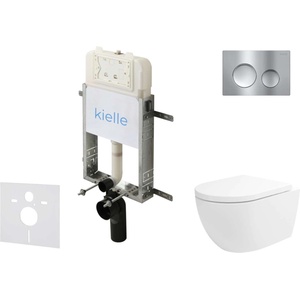 kielle Genesis New - Комплект структура за вграждане, тоалетна чиния Oudee Vortex, Rimless+, SoftClose седалка и бутон Gemini New I, лъскав хром 30528SZ20 (30528SZ20)