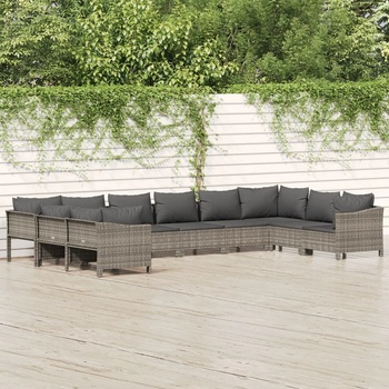 vidaXL Градински комплект с възглавници, 10 части, сив, полиратан (3187306)