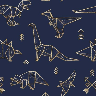 Látka softshell jarní geometrické dinosaury na tmavě modré