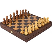 Manopoulos Šachy se schránkou vykládanou výrůstkem olivovníku a dřevěnými figurkami Staunton 27x27cm