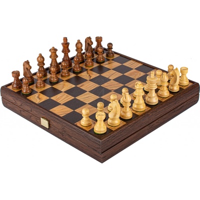 Manopoulos Šachy se schránkou vykládanou výrůstkem olivovníku a dřevěnými figurkami Staunton 27x27cm