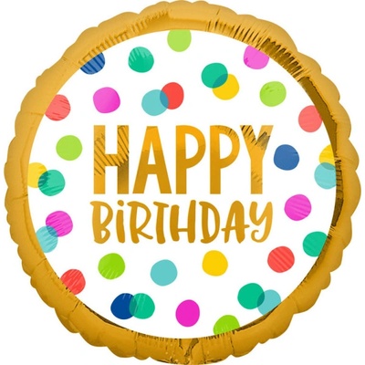 Amscan Balonek fóliový Happy Birthday s puntíky 43 cm