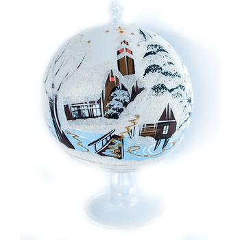 Vánoční koule na svíčku malba scéna - bílá - 15cm+stojan