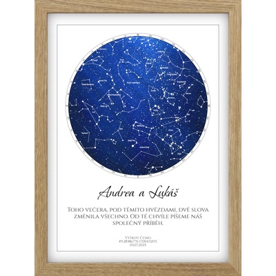 Understarsky Hvězdná mapa - 5M34J - Plakát 30x40 cm ve světlém dřevěném rámu