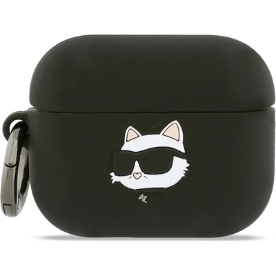 Karl Lagerfeld Силиконов калъф с карабинер за Apple AirPods Pro 3 - Karl Lagerfeld AirPods Pro 3 3D Logo NFT Choupette Head Silicone Case (черен) (KLAP3RUNCHK)