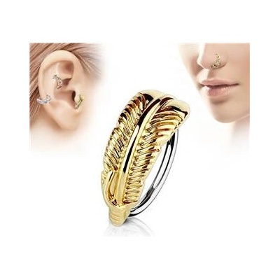 Šperky4U zlacený piercing do nosu/ucha s peříčkem N0077-GD