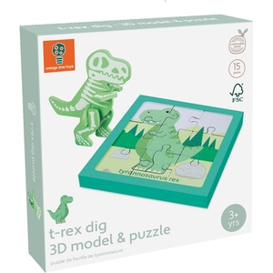 Orange Tree Toys Дървен пъзел Orange Tree Toys 2 в 1 - Разкопки на Т-Рекс (OTT29508)