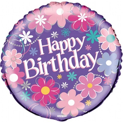 Unique Balónek fóliový Happy Birthday Flower